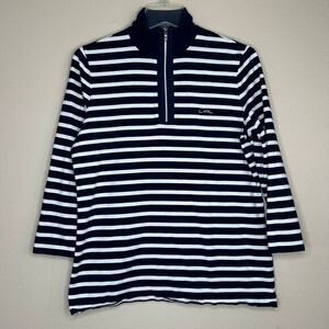 Lauren Ralph Lauren Active Top Quarter Zip Pullover Blue White Striped T-Shirt L